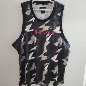 Jordan Black White Lightning Bolt Mesh Tank with Red Logo